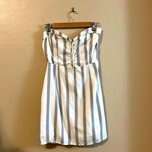 Gentle Fawn Chalsie White Blue Playa Stripe Convertible Tie Front Mini Dress S